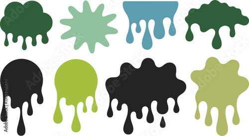 Paint drips and splashes set, liquid stains collection, abstract design vector illustration isolated