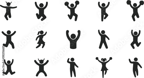 Collection of diverse human figures in various celebratory and dynamic poses