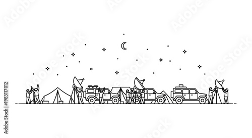 Astronomy Expedition: Tents, 4x4 Vehicles, and Telescopes under a Starry Night Sky