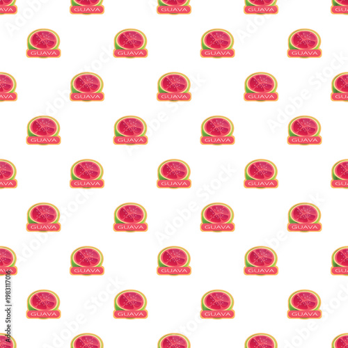 Guava slices showing pink pulp repeating in an illustrated seamless pattern