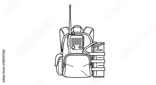 Backpack with Radio Equipment, Survival Gear, and Antenna