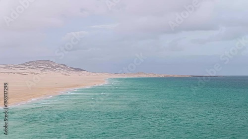 Morro de Areia Natural Reserve is a place of extraordinary beauty and ecological significance,blue ocean,sandy beach,desert dunes and luxury resort,Boa Vista,Cape Verde.