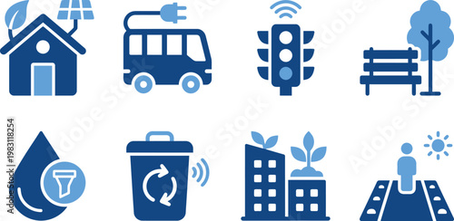 Eco friendly icons for sustainable living and green technology concepts