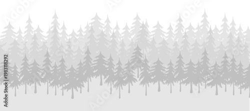 A forest edge in shades of gray. A gloomy backdrop for Halloween designs and more. A forest landscape with a thicket of pine trees