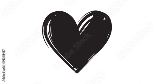 Hand drawn heart symbol in black with rough texture representing love emotion and affection in graphic design.