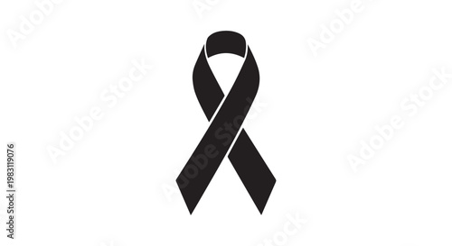 Simple black ribbon symbol for awareness campaigns or remembrance events vector illustration graphic element.
