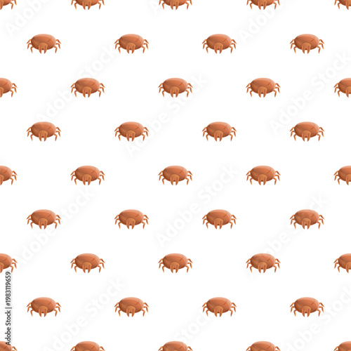 Brown tick bugs creating a repeating animal pest pattern on a white background