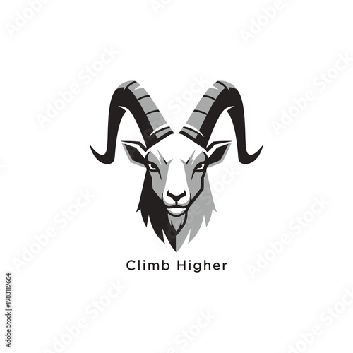 Goat head with long horns animal.