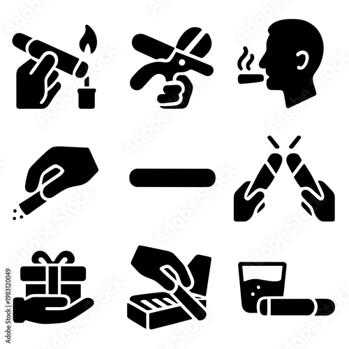 Smoking icons set: cigarettes, scissors, smoking, no smoking, gift box