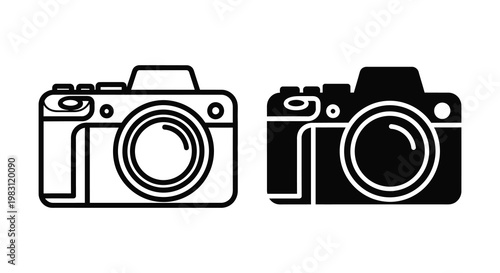 Two vintage cameras are displayed in a striking black and white silhouette
