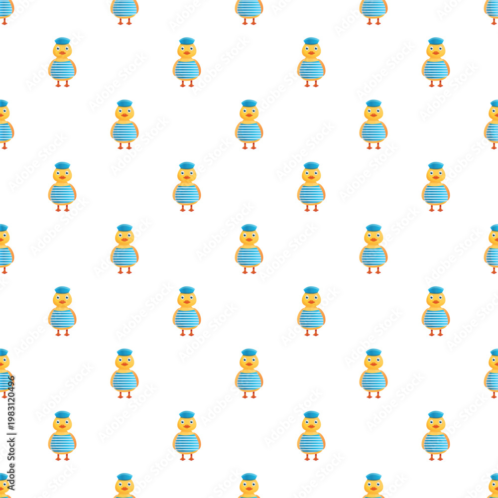 Fototapeta premium Cartoon ducklings wearing sailor outfits creating a fun, repeating pattern