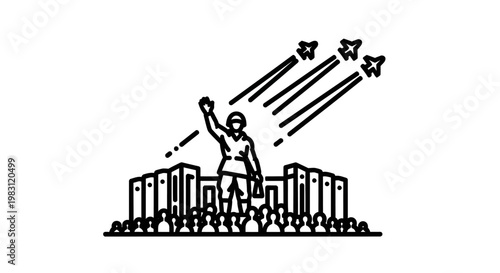 Leader Salutes Jets Flying Over Crowd and Monument