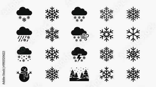 Snowflakes and winter weather icons set.