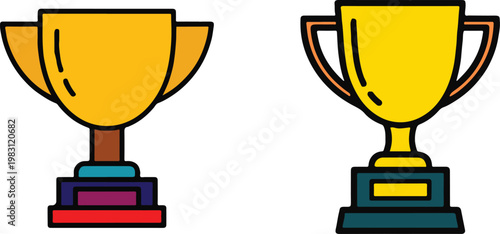 Two golden trophies celebrating achievement and success in competition and sporting events