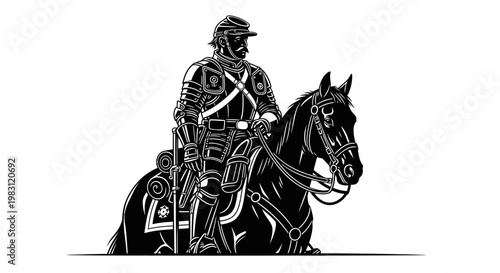 Medieval Knight Warrior on Horseback, Full Armor, Historical Military Illustration