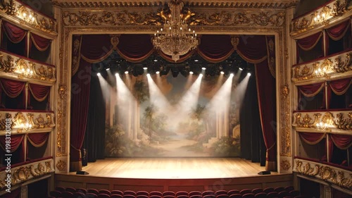 Luxurious Theater Stage with Spotlights.
