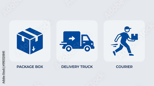 Delivery truck and courier package.