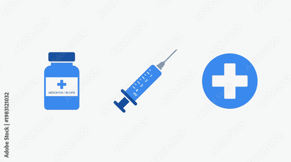 Fototapeta premium Medical icons with syringe and pills.