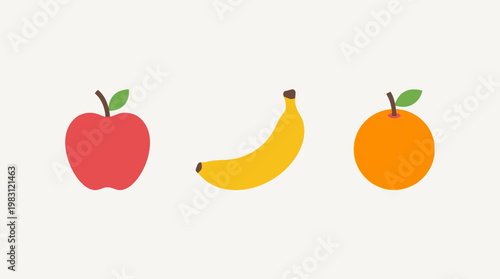 Fresh fruit icons apple banana orange.