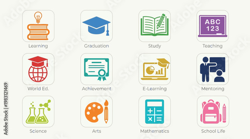E learning icons on white background.