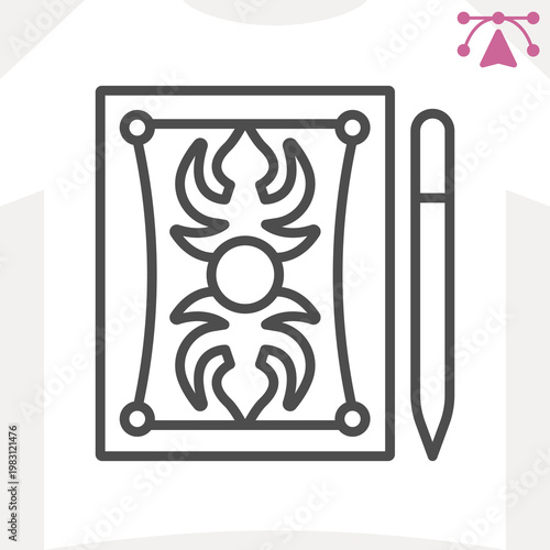 Notepad for drawings and pen line icon, notes concept. Vector graphics. Paper notebook with sketches and pencil sign and editable stroke, outline style icon for mobile or web design.