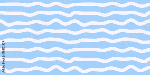 Wavy horizontal stripes seamless pattern. Abstract geometric retro texture. Wavy distorted stripes on a blue background. Vector illustration