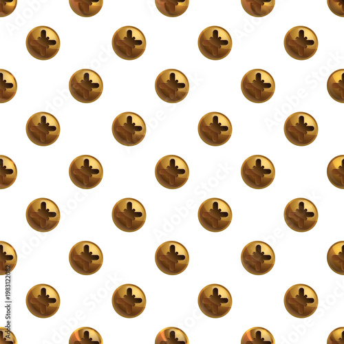 Brass cross recessed screw heads repeating in a seamless pattern