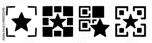 set of stylized qr codes with star shapes for modern branding and marketing