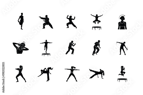 Ballet Dance and Artistic Gymnastics Silhouettes Flexible Rhythmic Movement and Artistic Performance Vector Set