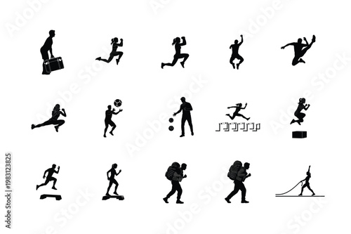 Track and Field Athletics Silhouettes Sprinting, Relay Racing, Starting Blocks, and Professional Running Poses