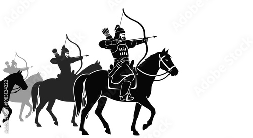 Mongol Horse Archers Silhouette: Ancient Warriors Riding and Shooting Bows