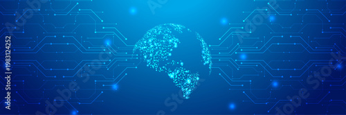 Global technology circle connected to the network It means technology that can reach everyone in the world. Helps to be more comfortable. both send communication information doing business abroad
