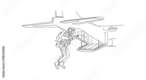 Paratrooper Jumps From Military Aircraft Cargo Plane, Airborne Operation
