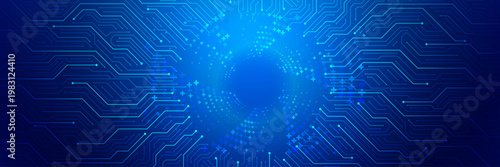 technology bg 14Blue circuit board design with electronic chip components and data lines creating futuristic tech pattern on dark digital background. Digital technology vector background.

