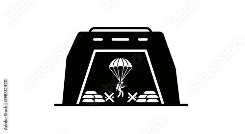 Paratrooper Landing in Bunker Entrance with Sandbags and Barbed Wire
