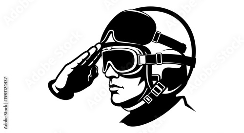 Pilot Saluting with Helmet and Goggles, Military Aviation Symbol
