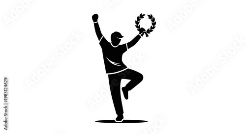 Silhouette of a Champion Holding a Laurel Wreath, Celebrating Victory