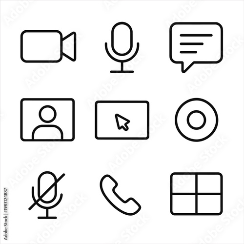 Minimalist icon set for digital communication and multimedia applications