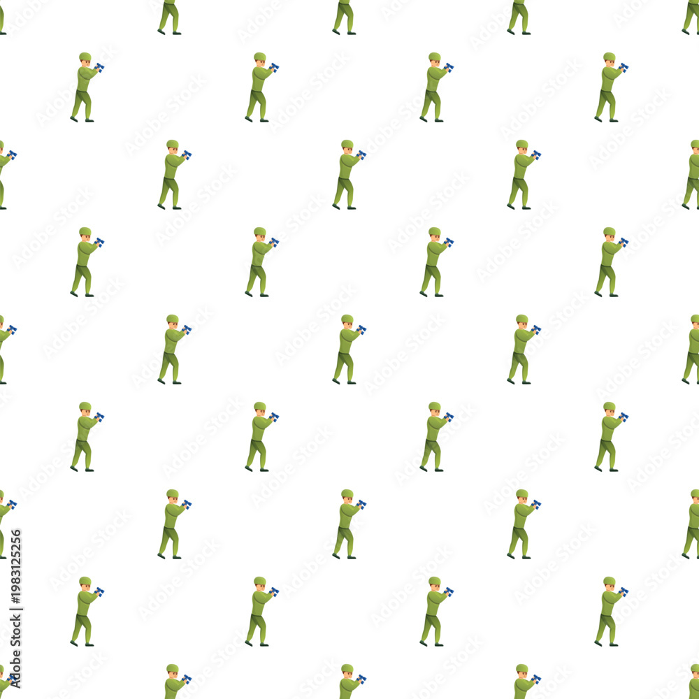 Obraz premium Seamless pattern featuring a military soldier in a uniform looking through binoculars for surveillance