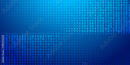 Blue glowing binary code rain background. Futuristic matrix style with data stream, abstract computer system, digital tech effect and cyber security information pattern. Vector illustration
