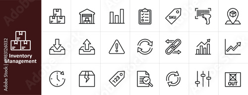 Inventory Management and Logistics Line Icon Set - Minimalist Supply Chain Vector Illustrations