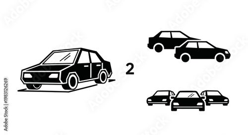 Illustration of cars in different groups and quantities.