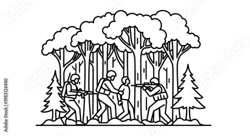 Soldiers apprehending a civilian in a forest, conflict and arrest scene