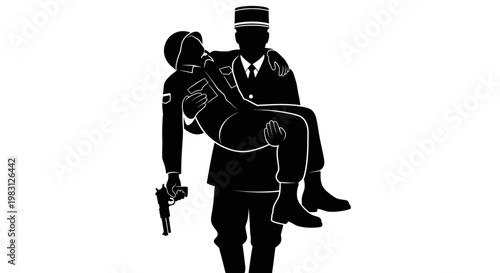 Soldier Carries Wounded Comrade, Gun in Hand, Symbolizing Sacrifice and Support