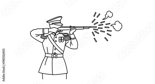 Soldier Firing Rifle, Military Action, Historic Uniform, Smoke and Muzzle Flash