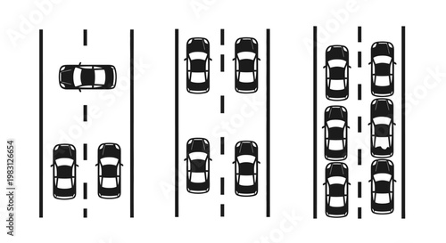 Traffic Congestion Levels Illustrated With Cars On Road.