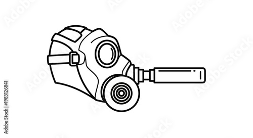 Vintage Gas Mask Illustration, Protective Respirator, Historical Military Equipment Line Art