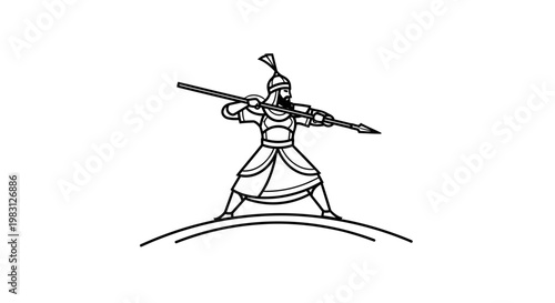 Warrior with Spear on Hilltop, Ancient Soldier, Military Attack, Historical Combat