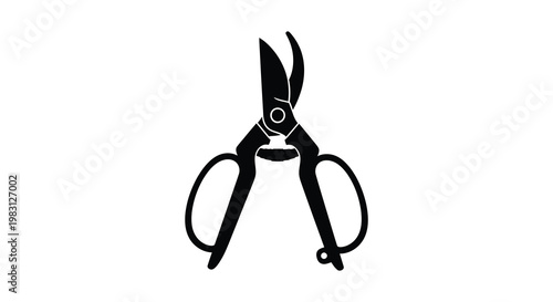 Black silhouette of pruning shears isolated on a stark white background silhouette