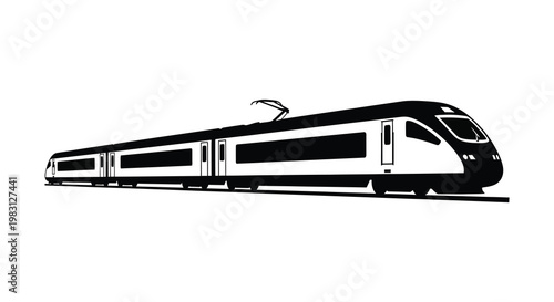 A sleek modern high speed train depicted in a striking black silhouette